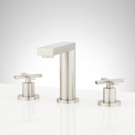 Signature Hardware Bilancio 1.2 GPM Widespread Bathroom Faucet with Pop-Up Drain Assembly Brushed Nickel