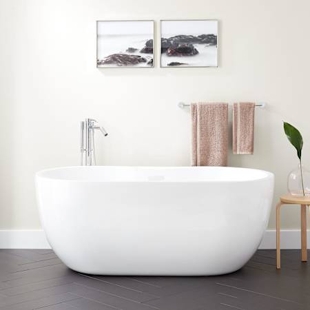 Signature Hardware Boyce 65" Acrylic Air Massage Tub with Integrated Drain, Overflow, and Foam Insulation White / White