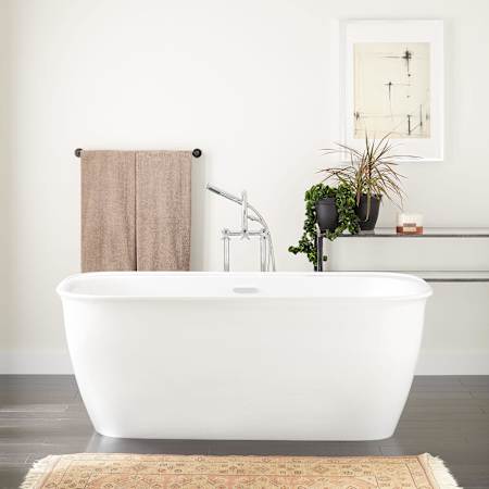 Signature Hardware Rassi 63" Acrylic Soaking Freestanding Tub with Integrated Drain and Overflow and Foam Insulation White / Black