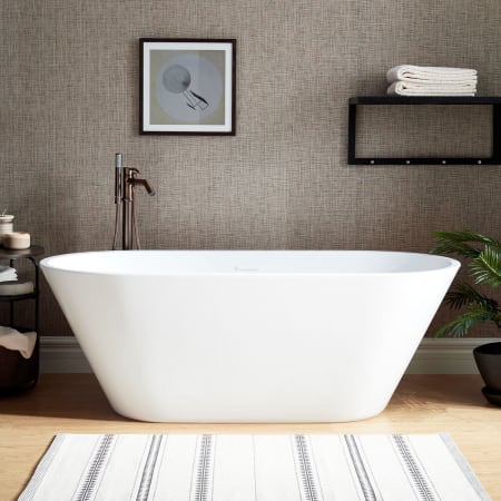 Signature Hardware Danae 66" Acrylic Soaking Tub with Foam Insulation and Integrated Drain and Overflow White / White