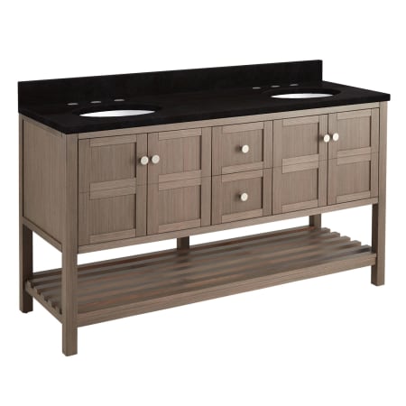 Signature Hardware Olsen 60" Freestanding Double Basin Vanity Set with Cabinet, Vanity Top, and Oval Undermount Sinks - 8" Faucet Holes Ash Brown / Absolute Black