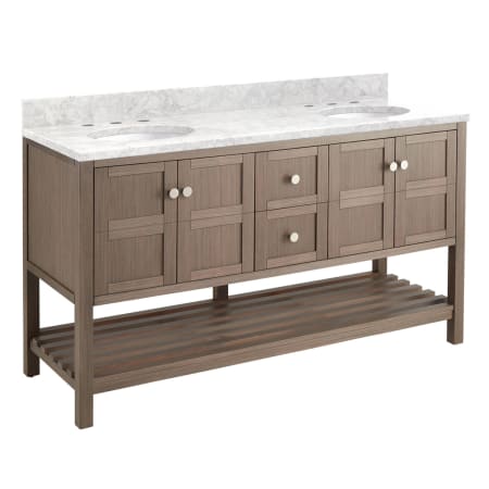 Signature Hardware Olsen 60" Double Vanity Set with Wood Cabinet, Stone Vanity Top, and Oval Undermount Porcelain Sinks - 8" Faucet Holes