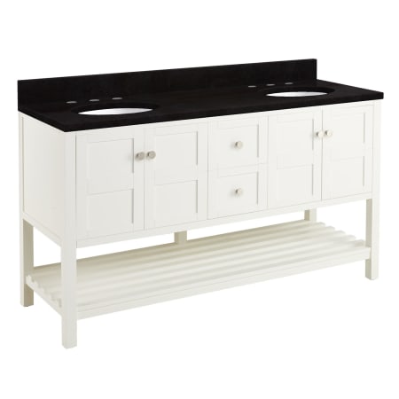 Signature Hardware Olsen 60" Freestanding Double Basin Vanity Set with Cabinet, Vanity Top, and Oval Undermount Sinks - 8" Widespread Faucet Holes Soft White / Absolute Black