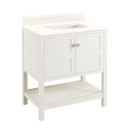Signature Hardware Olsen 30" Free Standing Single Vanity Cabinet Set with Wood Cabinet, Vanity Top and Rectangular Undermount Sink - No Faucet Holes Soft White / Arctic White