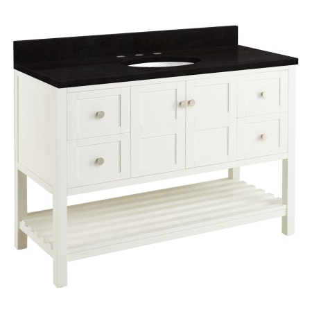 Signature Hardware Olsen 48" Free Standing Single Vanity Cabinet Set with Wood Cabinet, Stone Vanity Top and Oval Undermount Sink - 8" Faucet Holes Soft White / Absolute Black