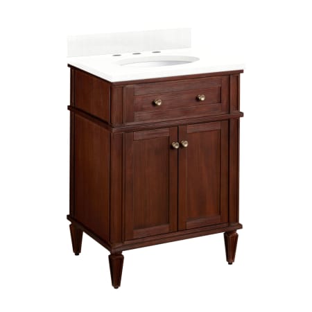 Signature Hardware Elmdale 24" Freestanding Mahogany Single Basin Vanity Set with Cabinet, Vanity Top, and Oval Undermount Sink - 8" Faucet Holes Antique Brown / Feathered White