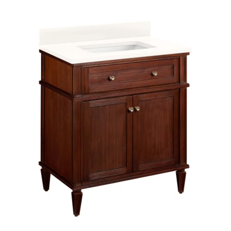 Signature Hardware Elmdale 30" Freestanding Mahogany Single Basin Vanity Set with Cabinet, Vanity Top, and Rectangular Undermount Sink - No Faucet Holes Antique Brown / Arctic White