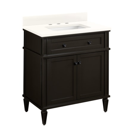 Signature Hardware Elmdale 30" Single Vanity Set with Mahogany Cabinet, Quartz Vanity Top, and Rectangular Sink - 1-1/2" Faucet Holes Charcoal Black / Arctic White