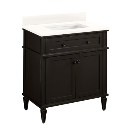 Signature Hardware Elmdale 30" Freestanding Mahogany Single Basin Vanity Set with Cabinet, Vanity Top, and Rectangular Undermount Sink - No Faucet Holes Charcoal Black / Arctic White