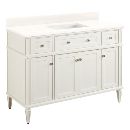 Signature Hardware Elmdale 48" Freestanding Mahogany Single Basin Vanity Set with Cabinet, Vanity Top, and Rectangular Undermount Sink - No Faucet Holes White / Arctic White