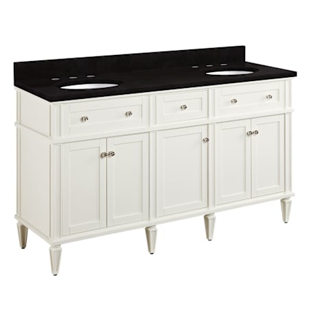 Signature Hardware Elmdale 60" Freestanding Mahogany Double Basin Vanity Set with Cabinet, Vanity Top, and Oval Undermount Sink - 8" Faucet Holes White / Absolute Black