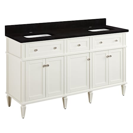 Signature Hardware Elmdale 60" Freestanding Mahogany Double Basin Vanity Set with Cabinet, Vanity Top, and Rectangular Undermount Sink - Single Faucet Holes White / Absolute Black