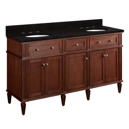 Signature Hardware Elmdale 60" Freestanding Mahogany Double Basin Vanity Set with Cabinet, Vanity Top, and Oval Undermount Sink - 8" Faucet Holes Antique Brown / Absolute Black