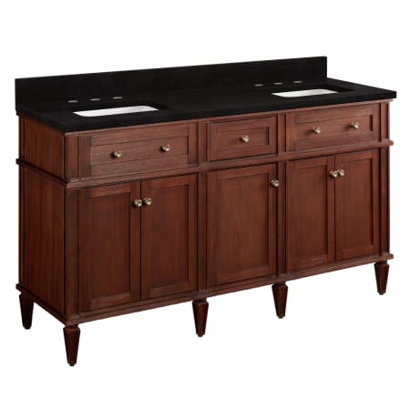 Signature Hardware Elmdale 60" Double Vanity Set with Mahogany Cabinet, Quartz Vanity Top, and Rectangular Sinks - 1-1/2" Faucet Holes Antique Brown / Absolute Black