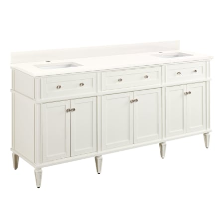 Signature Hardware Elmdale 72" Freestanding Mahogany Double Basin Vanity Set with Cabinet, Vanity Top, and Rectangular Undermount Sink - Single Faucet Holes White / Arctic White