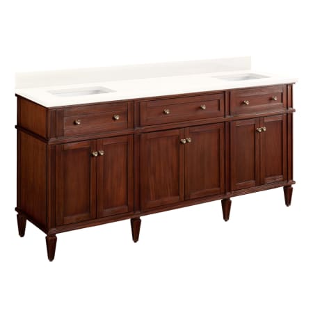 Signature Hardware Elmdale 72" Freestanding Mahogany Double Basin Vanity Set with Cabinet, Vanity Top, and Rectangular Undermount Sink - No Faucet Holes Antique Brown / Arctic White