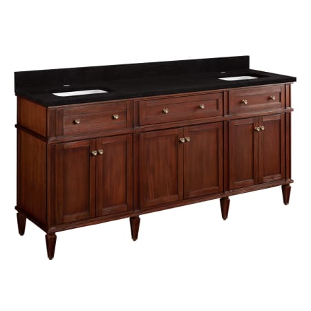 Signature Hardware Elmdale 72" Freestanding Mahogany Double Basin Vanity Set with Cabinet, Vanity Top, and Rectangular Undermount Sink - Single Faucet Holes Antique Brown / Absolute Black