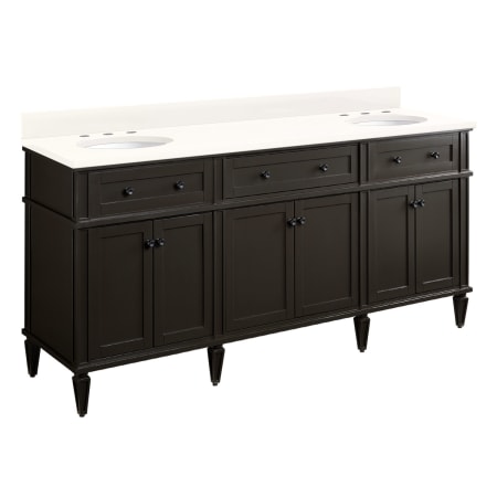 Signature Hardware Elmdale 72" Freestanding Mahogany Double Basin Vanity Set with Cabinet, Vanity Top, and Oval Undermount Sink - 8" Faucet Holes Charcoal Black / Arctic White