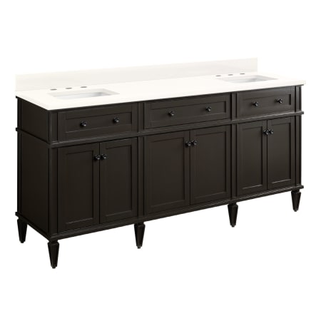 Signature Hardware Elmdale 72" Double Vanity Set with Mahogany Cabinet, Quartz Vanity Top, and Rectangular Sinks - 1-1/2" Faucet Holes Charcoal Black / Arctic White