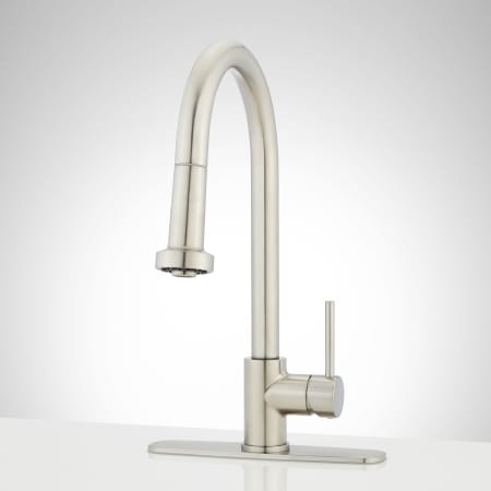 Signature Hardware Ridgeway 1.75 GPM Single Handle Pull-Down Kitchen Faucet with Deck Plate Stainless Steel