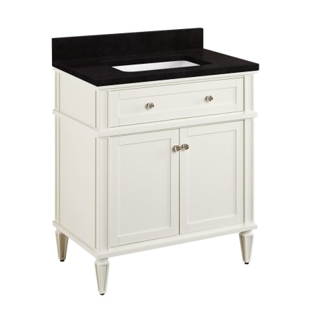 Signature Hardware Elmdale 30" Freestanding Mahogany Single Basin Vanity Set with Cabinet, Vanity Top, and Rectangular Undermount Sink - No Faucet Holes Soft White / Absolute Black