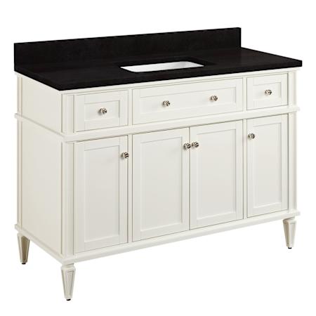 Signature Hardware Elmdale 48" Freestanding Mahogany Single Basin Vanity Set with Cabinet, Vanity Top, and Rectangular Undermount Sink - No Faucet Holes White / Absolute Black