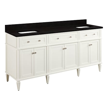 Signature Hardware Elmdale 72" Freestanding Mahogany Double Basin Vanity Set with Cabinet, Vanity Top, and Rectangular Undermount Sink - No Faucet Holes White / Absolute Black
