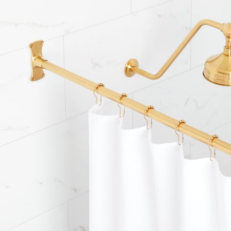 Signature Hardware 48" Straight Brass Shower Rod Brushed Gold