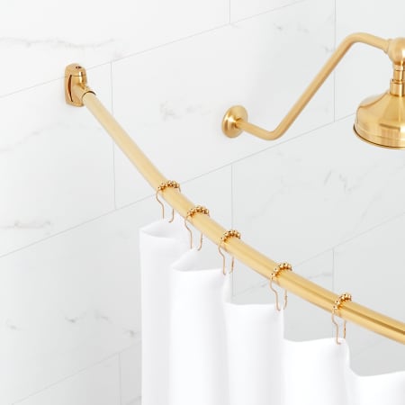 Signature Hardware 60" Curved Brass Shower Rod Brushed Gold