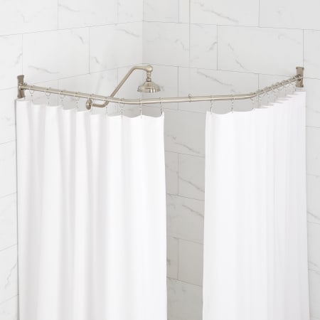 Signature Hardware 30" x 24" x 30" Corner Brass Shower Rod Brushed Nickel
