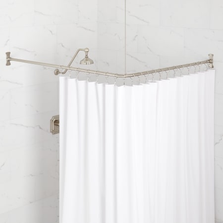 Signature Hardware 72" x 36" Corner Brass Shower Rod Brushed Nickel
