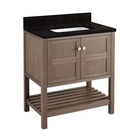 Signature Hardware Olsen 30" Single Vanity Set with Wood Cabinet, Stone Vanity Top, and Rectangular Undermount Porcelain Sink - No Faucet Holes Ash Brown / Absolute Black