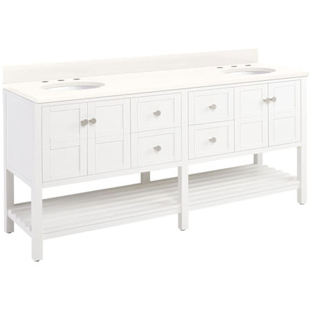 Signature Hardware Olsen 72" Freestanding Double Basin Vanity Set with Cabinet, Vanity Top, and Oval Undermount Sinks - 8" Widespread Faucet Holes White / Arctic White