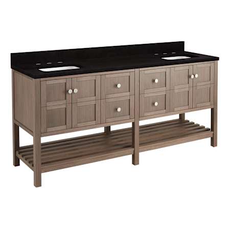Signature Hardware Olsen 72" Freestanding Double Basin Vanity Set with Cabinet, Vanity Top, and Rectangular Undermount Sinks - 8" Faucet Holes Ash Brown / Absolute Black