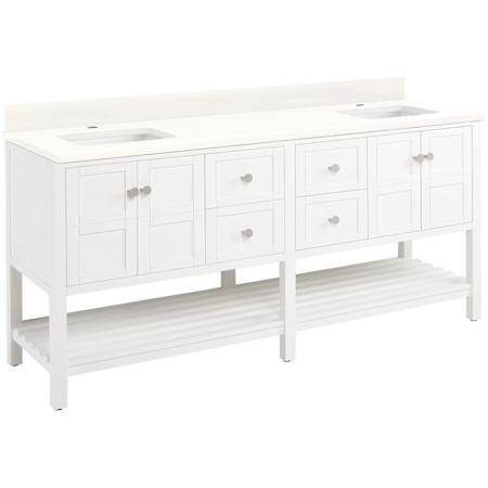 Signature Hardware Olsen 72" Freestanding Double Basin Vanity Set with Cabinet, Vanity Top, and Rectangular Undermount Sinks - Single Faucet Holes White / Arctic White