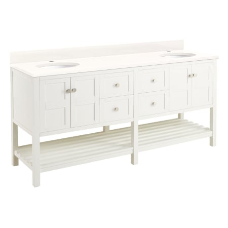 Signature Hardware Olsen 72" Free Standing Double Vanity Set with Cabinet, Granite, Marble or Quartz Vanity Top, and Rectangular Undermount Sinks - Single Faucet Hole White / Arctic White