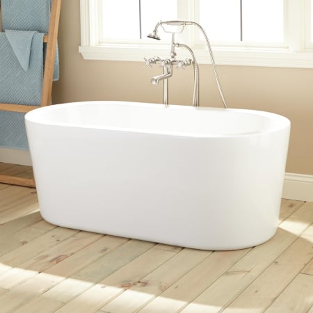 Signature Hardware Boone 51" Free Standing Acrylic Soaking Tub with Integrated Drain, Overflow, and Foam Insulation White / Black Drain