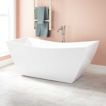 Signature Hardware Renlo 71" Acrylic Soaking Freestanding Tub with Integrated Drain and Overflow and Foam Insulation White / White Drain