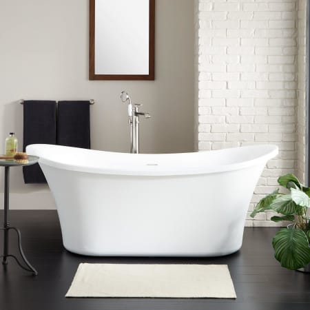Signature Hardware Kepler 67" Acrylic Soaking Freestanding Tub with Integrated Drain and Overflow and Foam Insulation White / White Drain