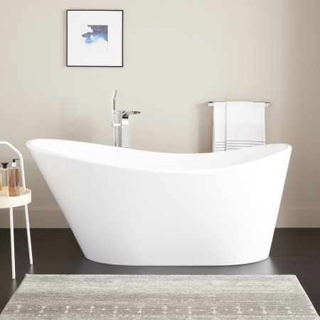 Signature Hardware Saunders 67" Acrylic Soaking Freestanding Tub with Integrated Drain and Overflow and Foam Insulation White / White Drain