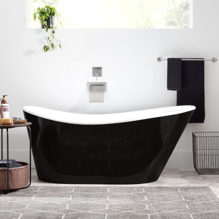 Signature Hardware Saunders 67" Black Acrylic Soaking Tub with Integrated Overflow and Drain and Foam Insulation Black / White Drain