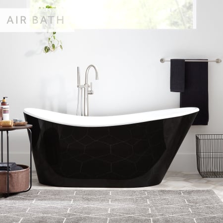 Signature Hardware Saunders 71" Black Acrylic Soaking Tub with Integrated Overflow and Drain and Foam Insulation Black / White Drain