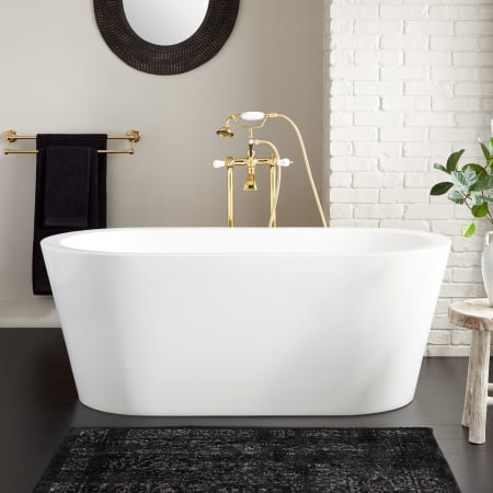 Signature Hardware Leith 70" Acrylic Soaking Freestanding Tub with Integrated Drain and Overflow and Foam Insulation White / White Drain