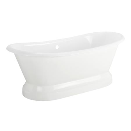 Signature Hardware Frayser 71" Cast Iron Soaking Double Slipper Pedestal Freestanding Tub with Rolled Rim and Drain Kit White / Black Drain
