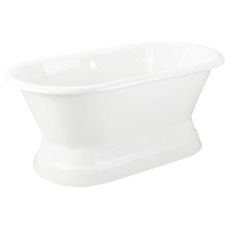 Signature Hardware Henley 66" Cast Iron Soaking Pedestal Tub with Rolled Rim and Included Overflow Drain White / Black Drain