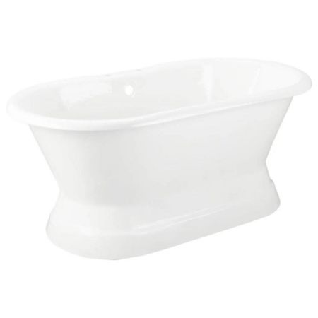 Signature Hardware Henley 66" Cast Iron Soaking Pedestal Tub with Tap Deck, 7" Rim Holes, and Included Overflow Drain White / Black Drain