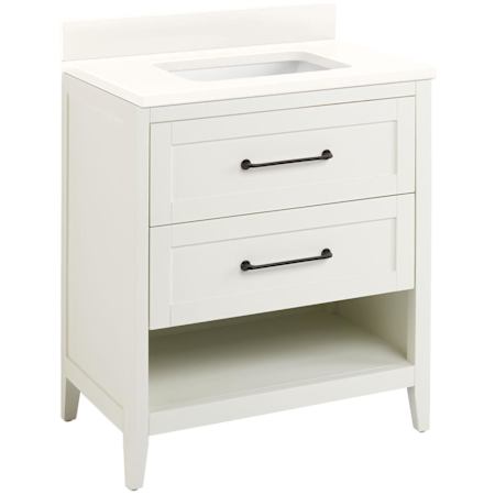 Signature Hardware Burfield 32" Freestanding Single Basin Vanity Set with Cabinet, Vanity Top, and Rectangular Undermount Sink - No Faucet Holes White / Arctic White