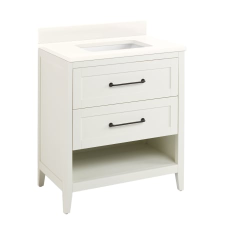 Signature Hardware Burfield 30" Freestanding Single Basin Vanity Set with Cabinet, Vanity Top, and Rectangular Undermount Sink - No Faucet Holes White / Arctic White