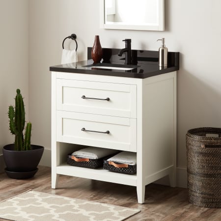 Signature Hardware Burfield 32" Freestanding Single Basin Vanity Set with Cabinet, Vanity Top, and Rectangular Undermount Sink - Single Faucet Hole Soft White / Absolute Black