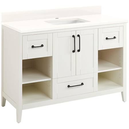 Signature Hardware Burfield 48" Freestanding Single Basin Vanity Set with Cabinet, Vanity Top, and Rectangular Undermount Sink - Single Faucet Hole White / Arctic White